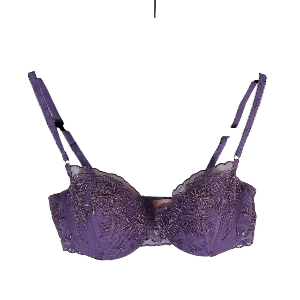 Victoria's Secret Angels Purple Floral Lace Balconet Bra‎ 34C 202945-L27 Sexy